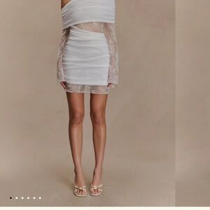 Meshki White Lace Overlay Mini Dress